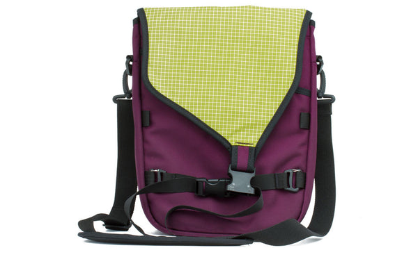 The Ristretto in Aubergine (dark purple) 1050 Ballistic with Wasabi (green with white grid) 200 Halcyon interior.